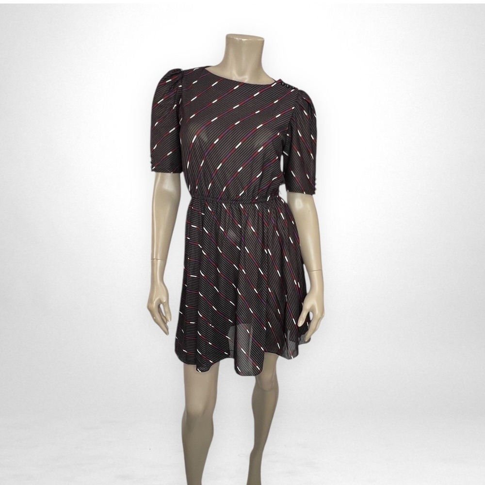 Vintage 1980's Black Diagonal Stripe Puff Sleeve Dress‎ 4